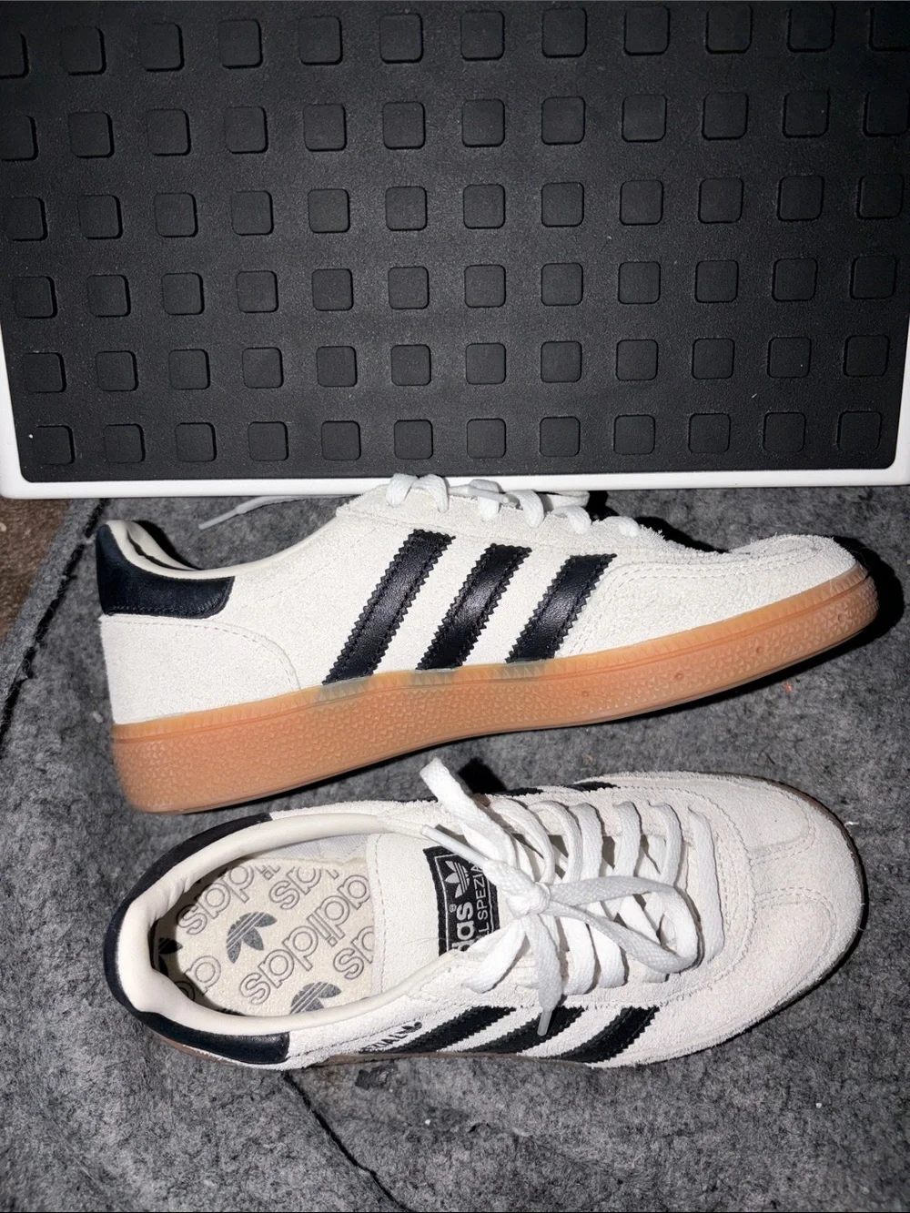 adidas Spezial women White Suede Sneakers with Black Stripes and Gum Sole